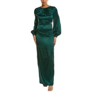 badgley mischka green velvet dress Ruffled Neckline Belted Trumpet Gown by Badgley Mischka